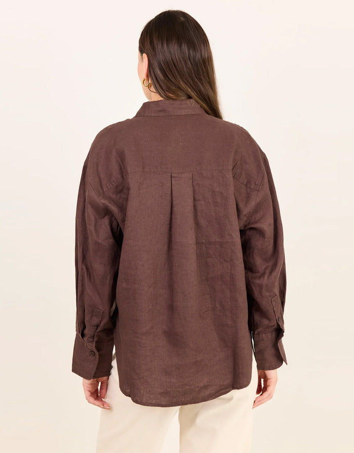 Uplifted Linen Oversized Shirt - Chocolate