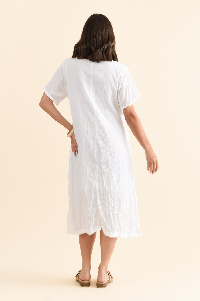 Vanessa White Diagonal Seam Dress,Brunette model,alt text|model:MJ
