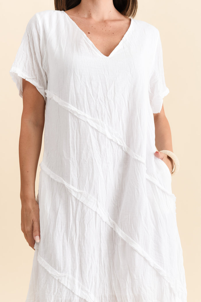 Vanessa White Diagonal Seam Dress,Brunette model,alt text|model:MJ