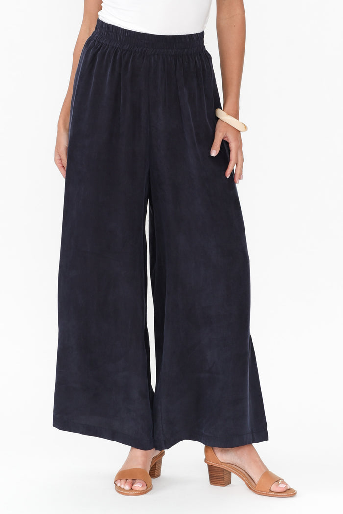 Vault Navy Cupro Pants,Brunette model,alt text|model:Brontie