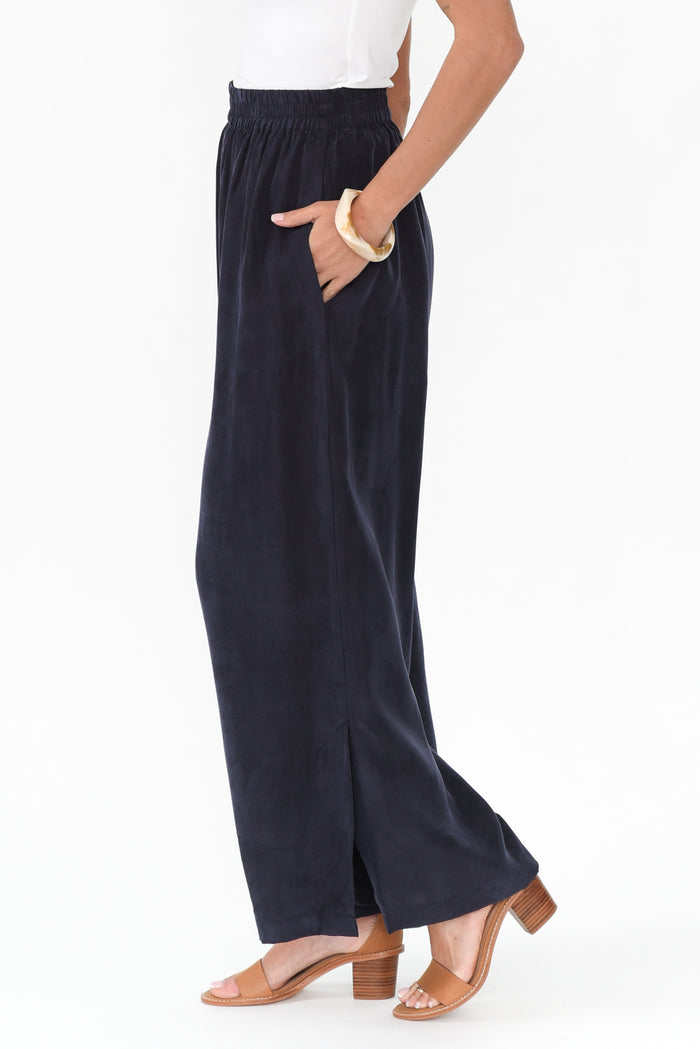 Vault Navy Cupro Pants,Brunette model,alt text|model:Brontie