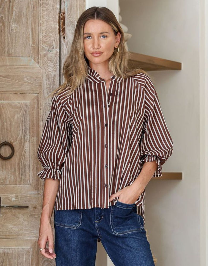 132-fashion-verona-puff-sleeve-shirt-chocolate-white-womens-clothing