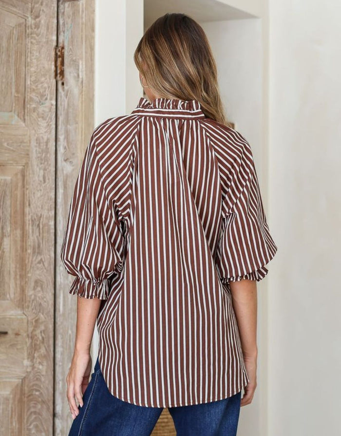 132-fashion-verona-puff-sleeve-shirt-chocolate-white-womens-clothing