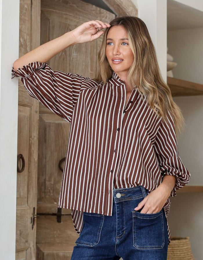 132-fashion-verona-puff-sleeve-shirt-chocolate-white-womens-clothing