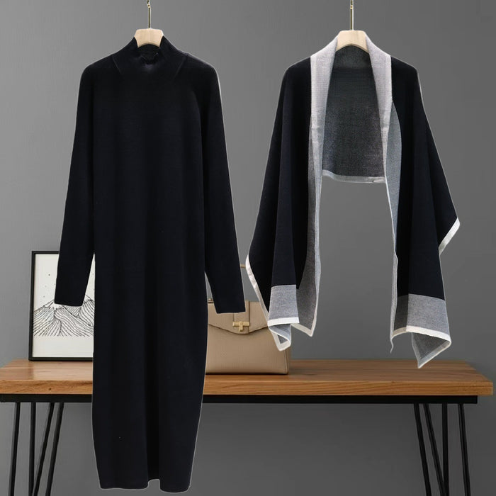 Viora Dress With Scarf - Black