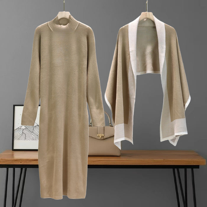 Viora Dress With Scarf - Khaki