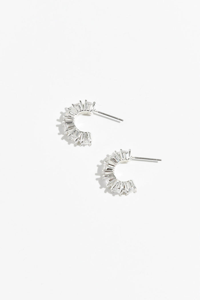 Vittoria Silver Crystal Half Hoop Earrings