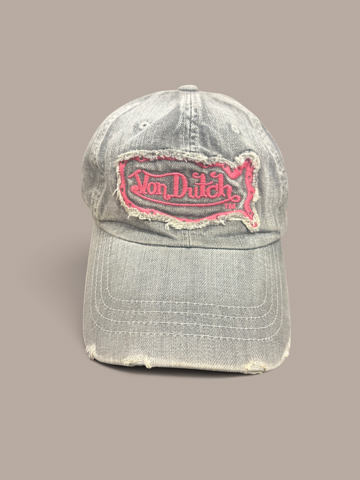 von dutch cap grey with pink detailing leather strap