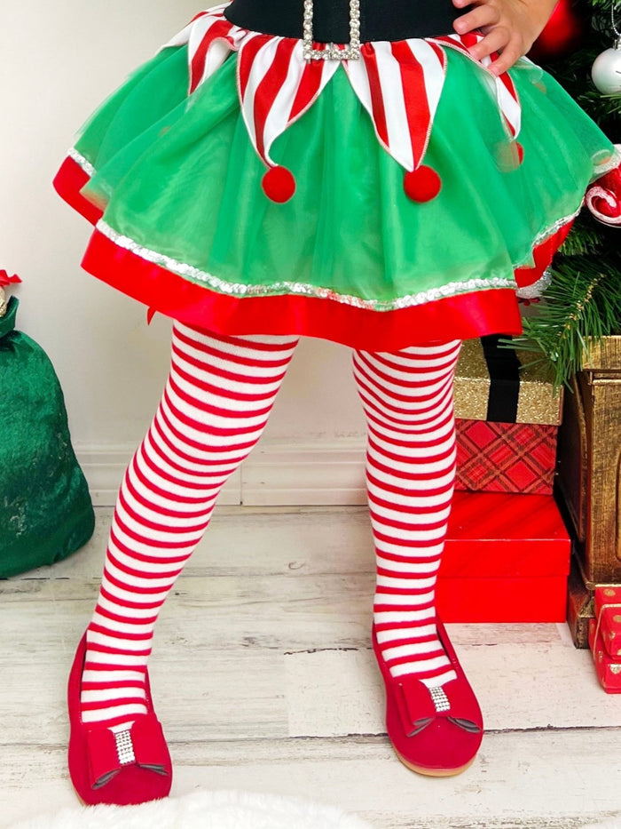Walk With Holiday Spirit Striped Christmas Tights Mia Belle Girls