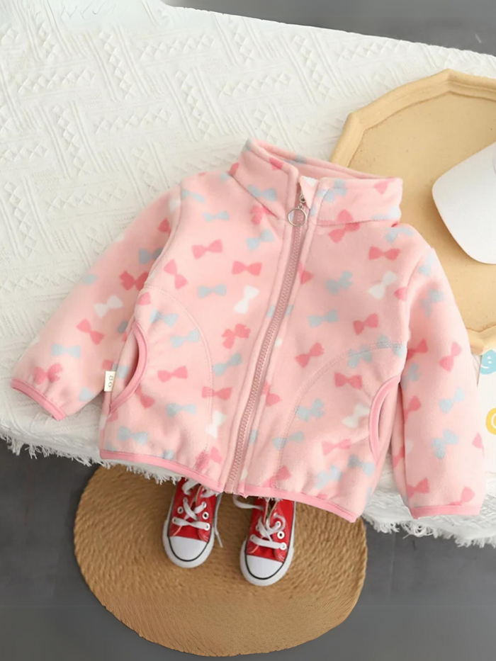 Whimsically Warm Bow Print Fleece Zip-Up Jacket Mia Belle Girls