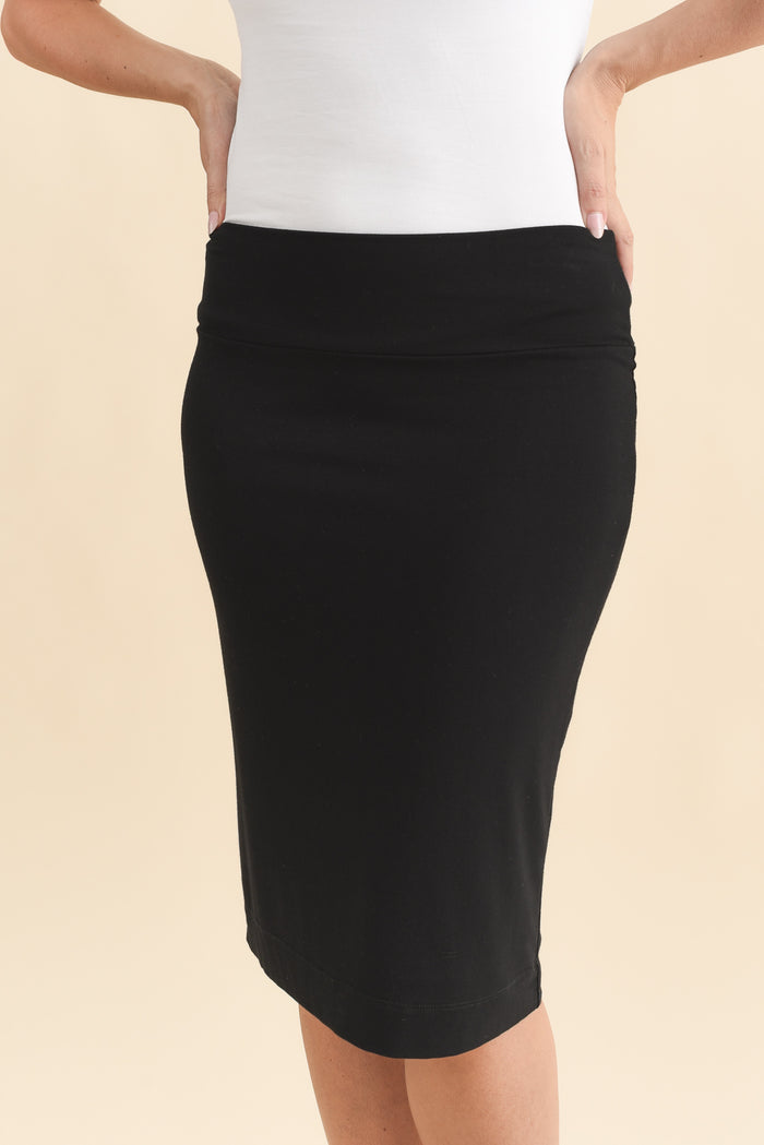 Whitney Black Bamboo Tube Skirt,Brunette model,alt text|model:MJ