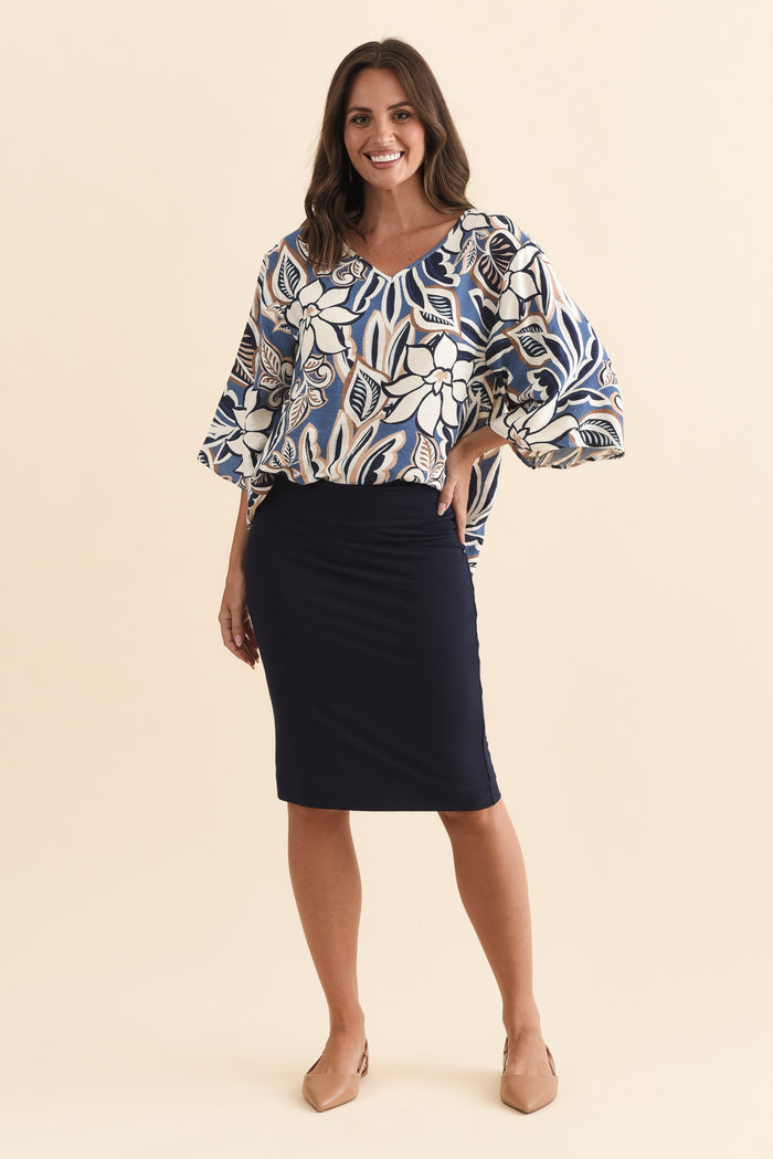 Whitney Navy Bamboo Tube Skirt,Brunette model,alt text|model:MJ