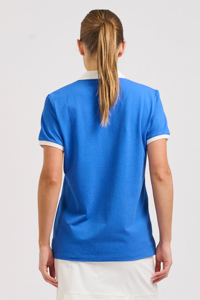 Wickham Cobalt Trim Cotton Polo,alt text|model:Ebony