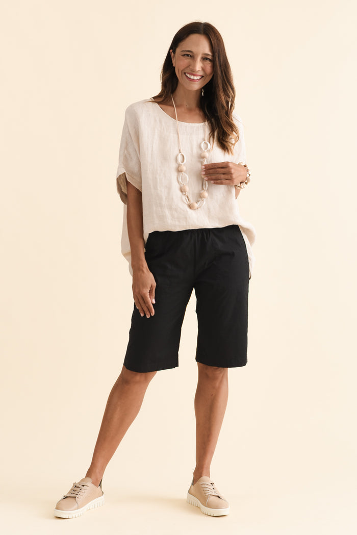 Wilson Black Cotton Shorts,Brunette model,alt text|model:Cara