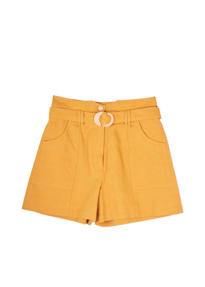 Winn Draped Linen V Shaped Waistband Shorts (Mandarin)