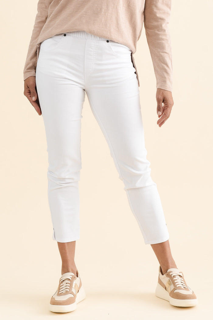 Winslet White 7/8 Pants,brunette model,Front of Outfit,alt text|model:Cara