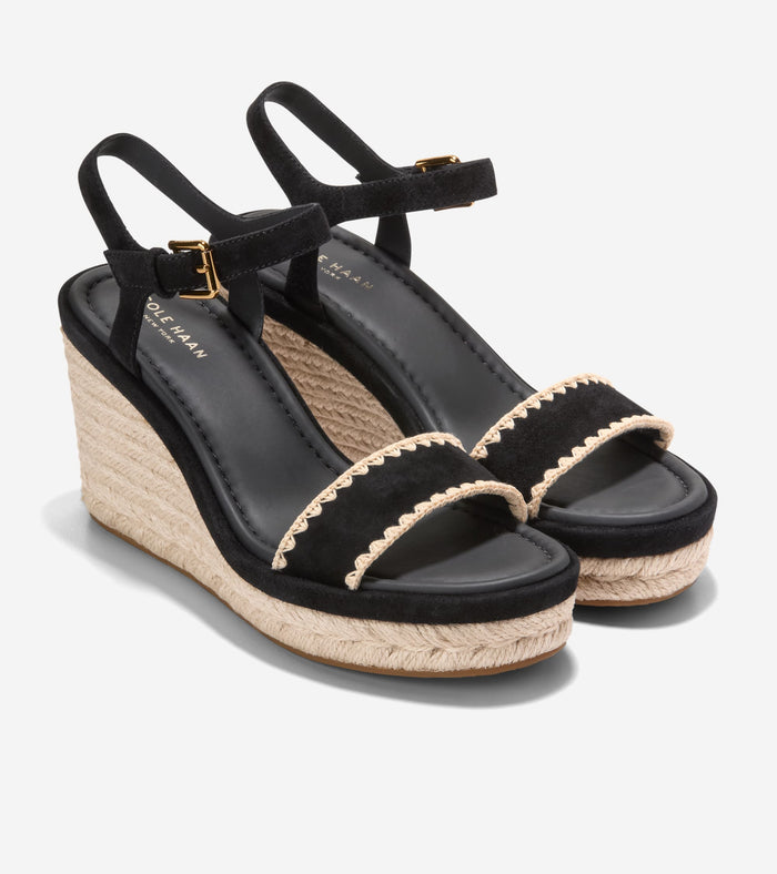 Women's Cloudfeel Asbury Espadrille Wedge Sandals-Black-Natural Raffia
