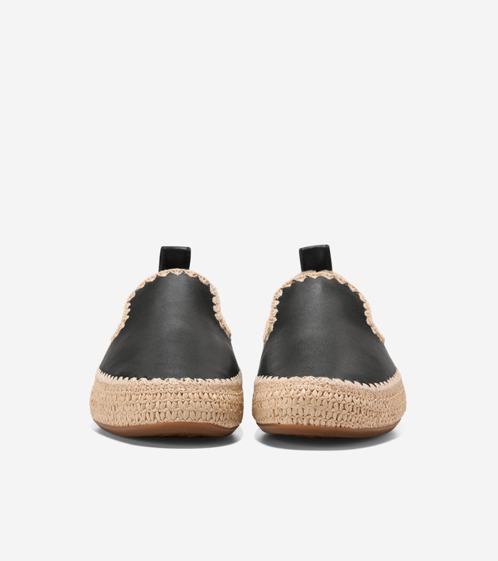 Women's Cloudfeel Asbury Slip-On Loafers-Black-Natural Raffia