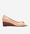 Women's Go-To Malta Peep Toe Bow Wedges-Soft Buff Snake Print