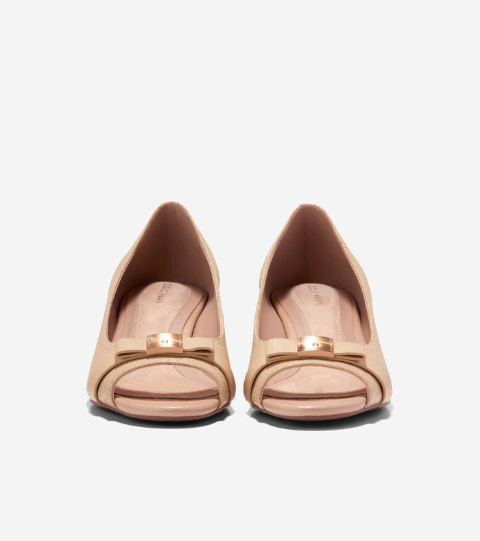 Women's Go-To Malta Peep Toe Bow Wedges-Soft Buff Snake Print