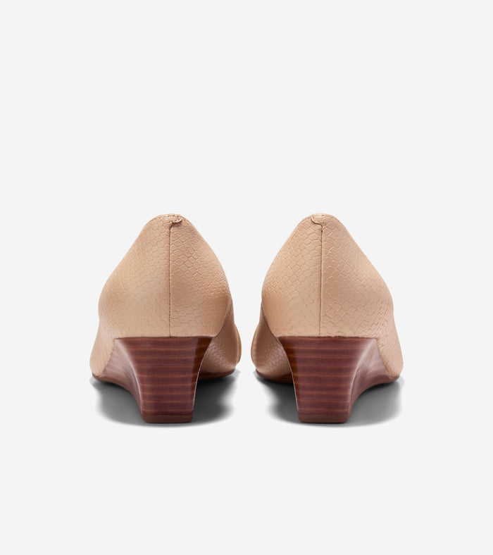 Women's Go-To Malta Peep Toe Bow Wedges-Soft Buff Snake Print