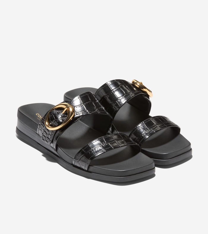 Women's Oaklynn Double Band Footbed Sandals-Black Croc Print