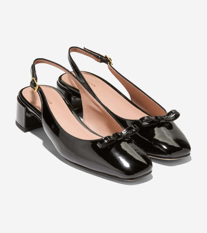 Women's Patsy Bow Slingback Pumps-Black Patent