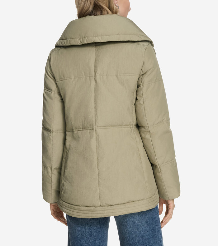 Women's Twill Nylon Down Jacket with Trapunto Stitch Details-Sage