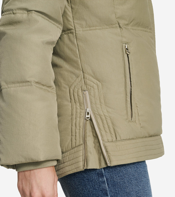 Women's Twill Nylon Down Jacket with Trapunto Stitch Details-Sage