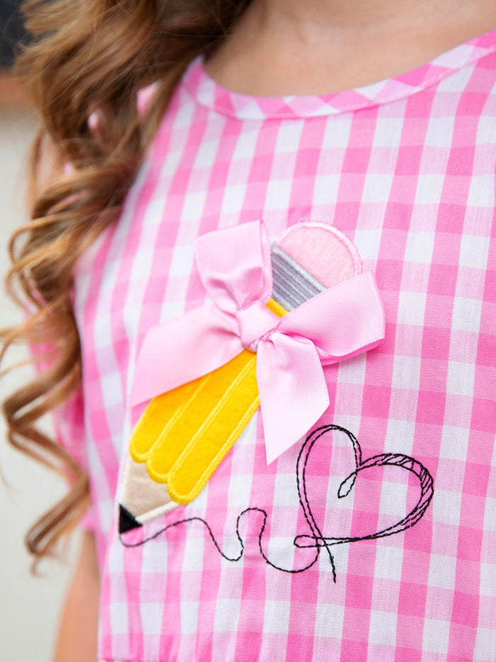 Write On Trend Pink Gingham Pencil Top & Denim Short Set