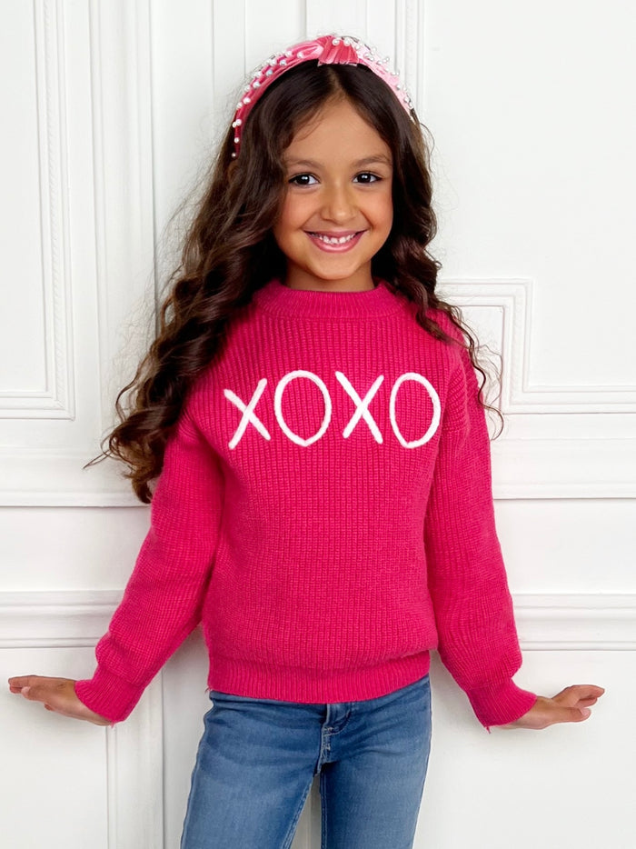 "XOXO" Embroidered Chunky Knit Sweater Mia Belle Girls