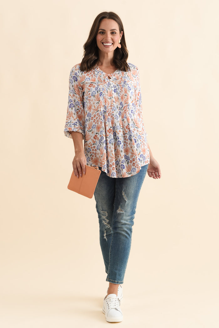 Zadie Distressed Blue Stretch Jeans,Brunette model,alt text|model:MJ