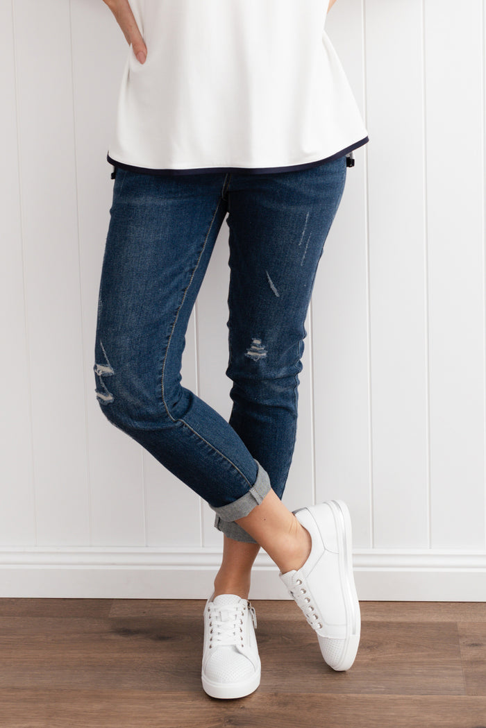 Zadie Distressed Dark Blue Stretch Jeans,Lifestyle