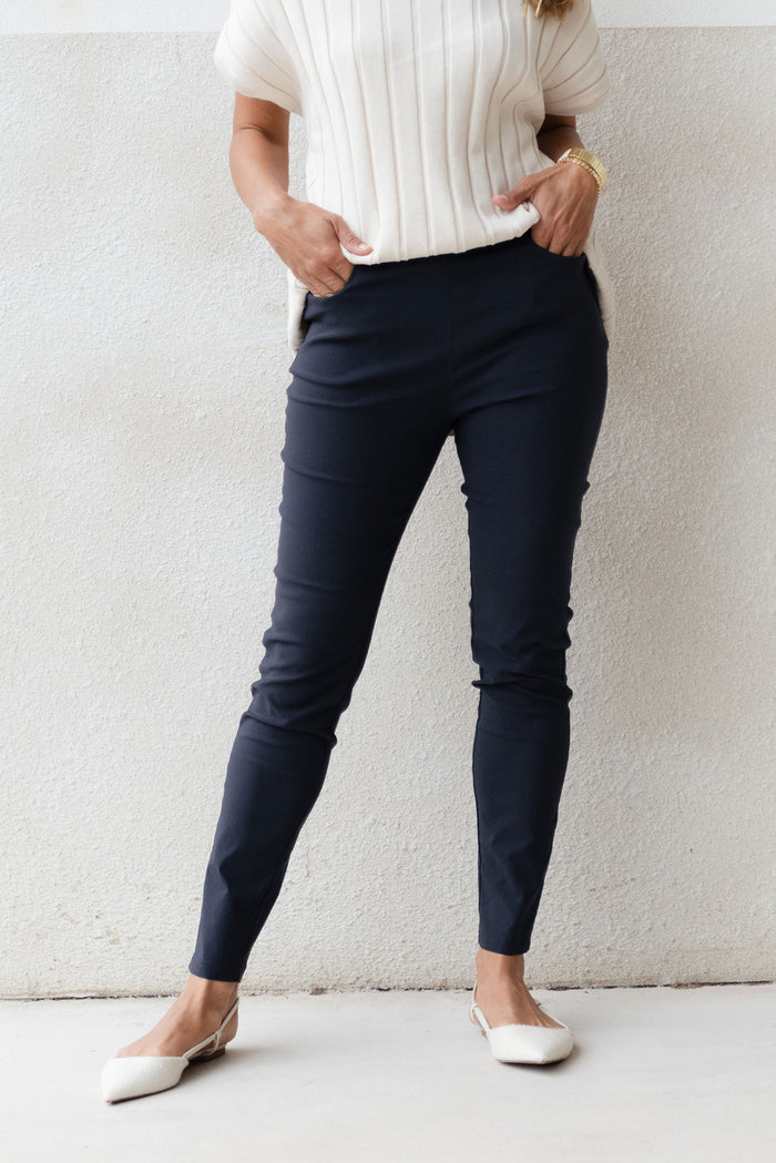 Zara Navy Stretch Full Length Pants,Lifestyle