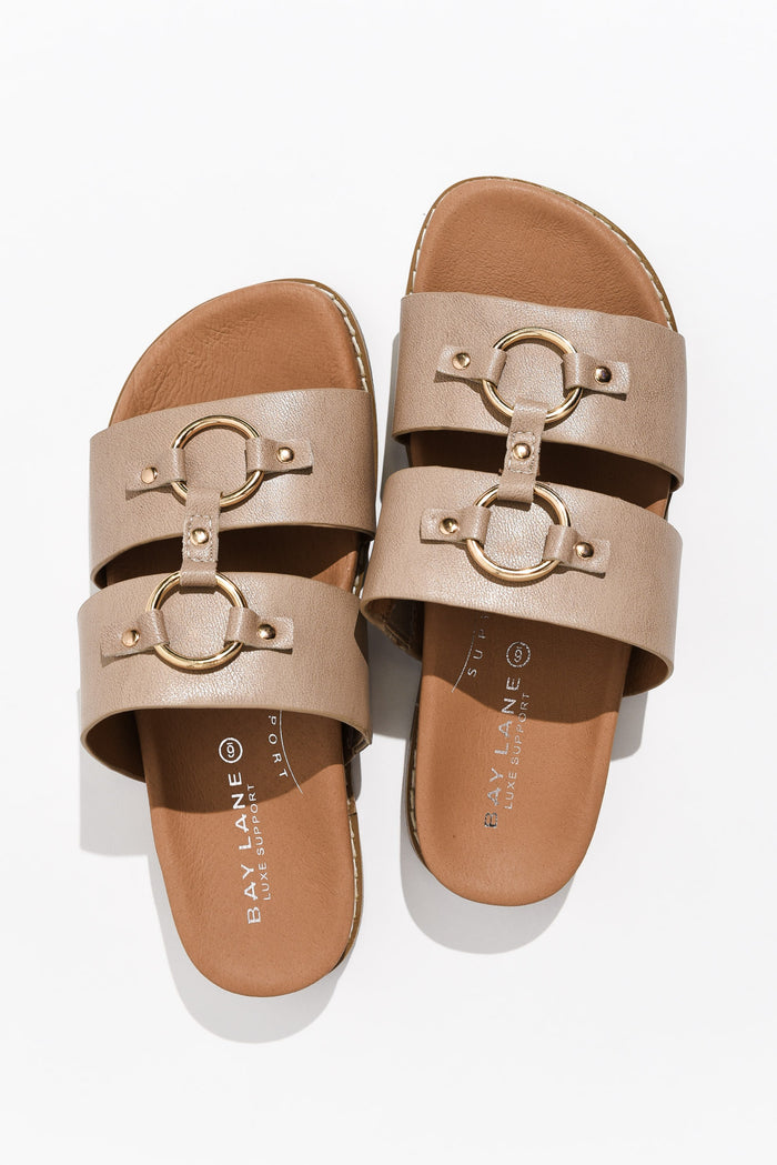 Zuma Taupe Leather Slide